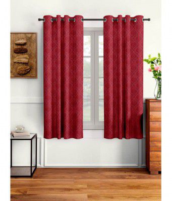 HOMETALES Floral Embossed Room Darkening Eyelet Curtain-5 Ft-Pack of 2