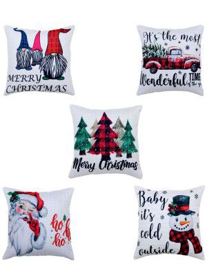 HOMETALES Jute Graphic Printed Square Cushion Cover ( 40x40 ) cm Pack of 5, Multicolor