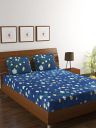 HOMETALES Microfiber Floral Printed Double Bed Sheet with 2 Pillow Covers -Navy Blue...