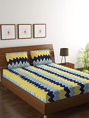 HOMETALES Microfiber Geometric Printed Double Bed Sheet with 2 Pillow Covers - Yellow