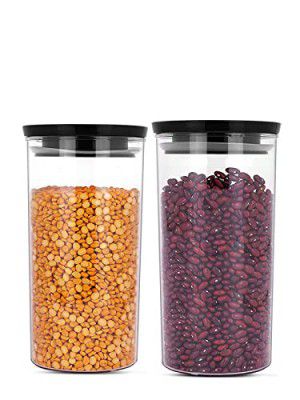 HOMETALES Multi-Purpose Container 900ml each,Black Lid (2U)