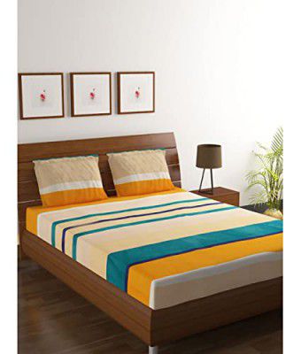 HOMETALES Multicolor Microfiber Queen Stripe Bedsheet with 2 Pillow Covers