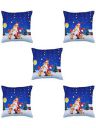 HOMETALES Pack of 5 Jute Christmas Printed Square Cushion Cover 40x40 Cm Blue...