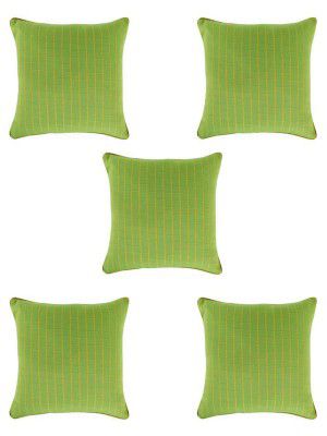 HOMETALES Polyester Geometric Checks Square Cushion Cover (40x40) cm Pack of 5,Lime Green