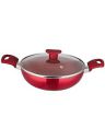 HOMETALES Premium Non-Stick Kadai with Lid (2600ml), 3mm Thick, Metalic Red...