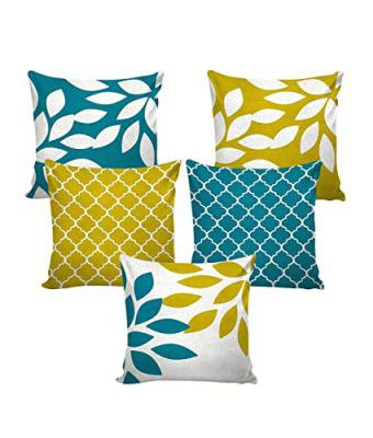 HOMETALES - Set of 5 Jute Nature Print Cushion Cover (40x40 cm), Multi Color