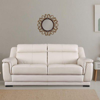 Hometown Agata Half Leather Three Seater Sofa in Beige Color By Hometown