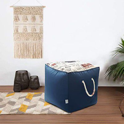HomeTown Bean Fabric Ottoman in Navy Colour