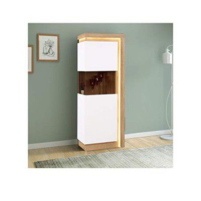 HomeTown Beatrice Engineered Wood Vertical Unit in White High Gloss + Oak Colour