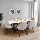 HomeTown Bianco Marble Finish Six Seater Dining Set in Dark Walnut Colour...