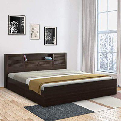 HomeTown Bolton Engineered Wood Hydraulic Storage Queen Size Bed in Wenge Colour