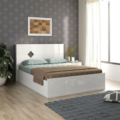 HomeTown Gwen King Bed with Hydraulic Storage in White & Denim Colour