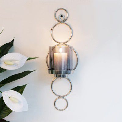HomeTown Nyra Metal and Glass Wall Sconce in Silver Colour