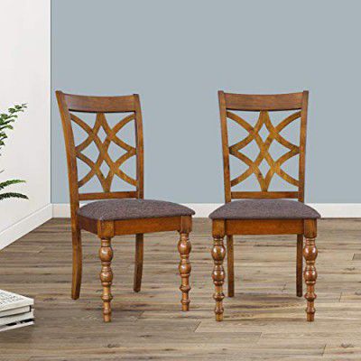 HomeTown Tobago Solid Wood Dining Chair Set of Two in Brown Color