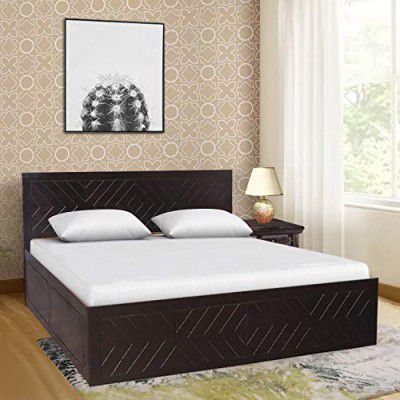 HomeTown Tuscany Solid Wood Box Storage King Size Bed in Dark Walnut Colour