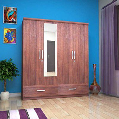 HomeTown Ultima Engineered Wood Four Door Wardrobe in Regato Walnut Colour