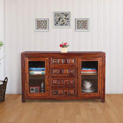 [Extra Rs 19500 OFF] HomeTown Woodrow Solid Wood Storage Sideboard in Honey Colour
