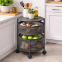 HomeWiz 2-Layer Round Kitchen Trolley | Movable Storage Organizer for Fruits & Vegetables...