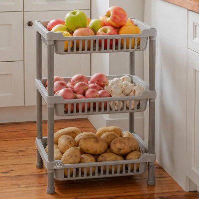 HomeWiz Kitchen Rack 3- Layer | Lifetime Usage Heavy Duty Plastic Stand | Kitchen Storage Cart