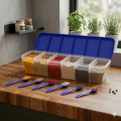 HomeWiz Smart 6 in 1 Masala Box with 6 Inner Containers | Stackable Spice Storage Organizer for Kitchen | Modular Masala Dabba for Spices, Dry Fruits & Condiments