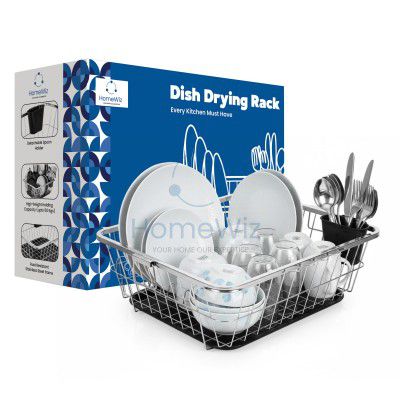 HomeWiz Stainless Steel Large Utensils Drying Rack | Steel Dish Rack for Kitchen | Size 22 x 43 x 56 cm