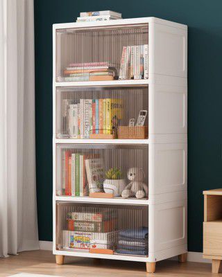 HOMIFLY 4 Tier X-large Plastic Wardrobe (White & Transparent)