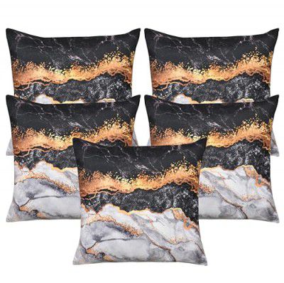 Homitecture Cotton Digital Marbal Printed Decorative Cushion Covers Hand Stitched Throw Pillow/Cushion Covers | Concealed Zipper Set of 5, Size -16 x 16 Inches, Color- White & Black