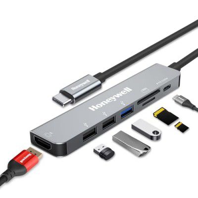 Honeywell 7-in-1 TypeC Docking Station Charging 100W Port, SD & Micro SD Slot, for All Type C Devices- MacBook Laptop, PC, Thunderbolt 3