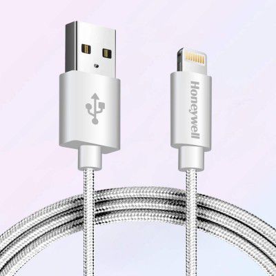 Honeywell USB 2.0 to Lightning cable, MFI certified apple original lighting connector, Fast Charging, Nylon-Braided sync and charge cable for iPhone, iPad, Airpods, iPod, 4 Feet (1.2M)- Silver