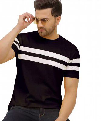 HOODMASTAR Regular Fit Striped Round Neck Half Sleeve T-Shirt for Men