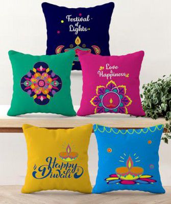 HOOPY Set of 5 Designer Decorative Throw Pillow/Cushion Covers (16 inch x 16 inch)
