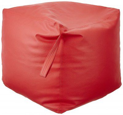 Hoopy Square Pouffe | Footrest | Footstool Cover (Without Beans) in Leatherette Fabric_ Pink -- 16 x 16