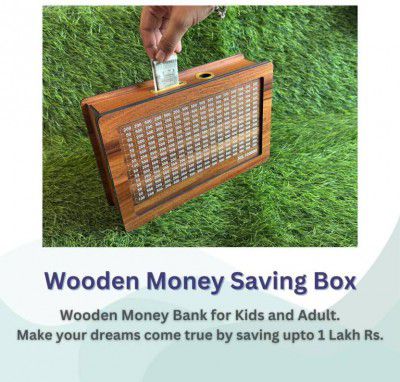 HOOTZILLA Wooden Money Saving Box | Cash Rupees Saver Moneyy Box with Counting Target Coin Bank (Multicolor)