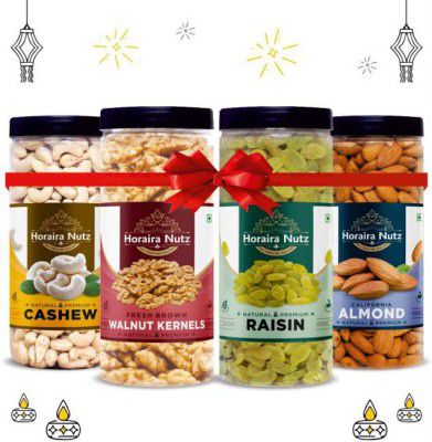 Horaira Nutz Premium Dry Fruits Combo Pack 1kg Kaju ,Brown Akhrot giri , Kishmish , Badam 1Kg Cashews, Walnuts, Raisins, Almonds  (4 x 250 g)