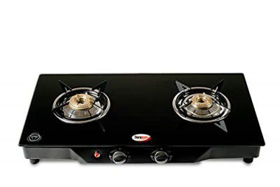 Hornbills Auto Ignition Glass Top 2 Burner Gas Stove with Heavy 3D Pan Support, Black, LPG (ISI Certified, Black)- 2 Year Warranty By Hornbills Appliances