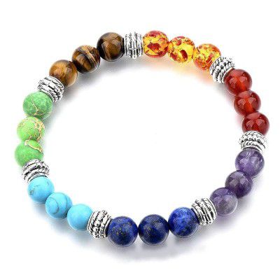 Hot And Bold Orignal 7 Chakra Reiki Feng Shui Semi Precious Gemstone Beads Crystals Hand Triple Protection Bracelet for Women, Ladies & Men.