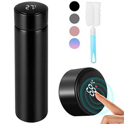 LONEASY Grade Stainless Steel Sports Water Bottle With Led Temperature Display, Stay Hot & Cold For 24 Hrs (Pure Black) 500 ml