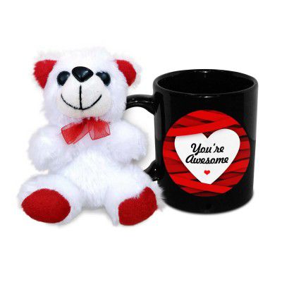 Hot Muggs Love Ribbons Mug with Teddy Ceramic Mugs, 315ml (Youre Awesome)