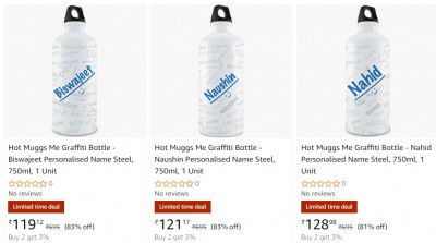 Hot Muggs Me Personalised Name Steel Bottle from ₹119