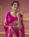 Houri Fab Woven, Embellished Banarasi Pure Silk, Jacquard Saree  (Pink)...