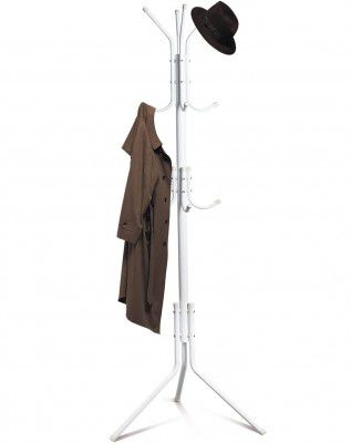 House of Quirk Coat Rack Freestanding Metal Coat Tree Hanger 12 Hooks Hat Rack for Hanging Bags Scarves Clothes Handbag Umbrella Jacket Hall Bedroom - White