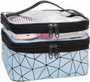 House of Quirk Makeup Bags Double Layer Travel Cosmetic Cases Make Up Organizer Toiletry Bags (Blue), 16 .5 Cm...