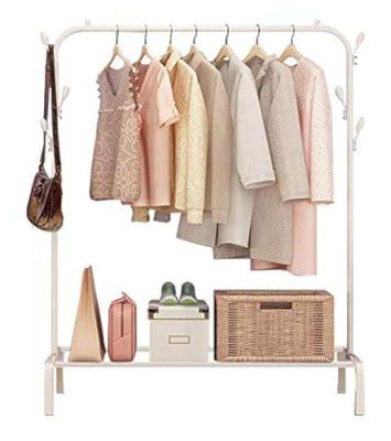House Of Quirk Metal Garment Rack Heavy Duty Indoor Bedroom Clothes Coat Stand Shoes Rack, With Top Rod And Lower Storage Shelf Clothes Rack 6 Hooks