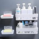 HOUSE OF VIPA Bathroom Shelf for Wall, Self-Adhesive Bathroom Organiser with Towel Holder (2 Bathroom Shelves+ 2 Shop Dish (White), 4 Pack)...
