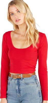 HouseOfCommon Casual Regular Sleeves Solid Women Red Top