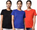 HouseOfCommon  Pack of 3 Women Solid Round Neck Polyester Multicolor T-Shirt...