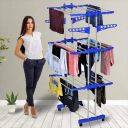HOUSEWARE Stainless Steel Heavy Duty Double Pole 3 Layer Cloth Drying Stand for Balcony ...