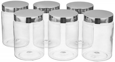Houshe Plastic Storage Jar & Containers, Steel Cap Jar Set, Air Tight & BPA Free Containers for Kitchen Storage Set, Grocery Kitchen Container Set I Multipurpose Jar, 750 ML Set 6