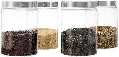 Houshe Plastic Storage Jar & Containers, Steel Cap Jar Set, Air Tight & BPA Free Containers for Kitchen Storage Set, Grocery Kitchen Container Set I Multipurpose Jar, 2000 ML Set 4