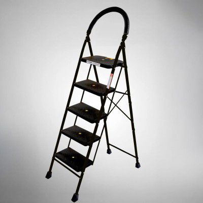 Houza 5 Step Steel Eco Ladder for Home with Anti Skid Shoes Steel Ladder with Platform, 5-Years Warrenty (Jet Black)